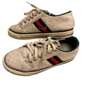 Vintage Gucci Beige tennis 1977 classic monogram Sneakers size 38/39